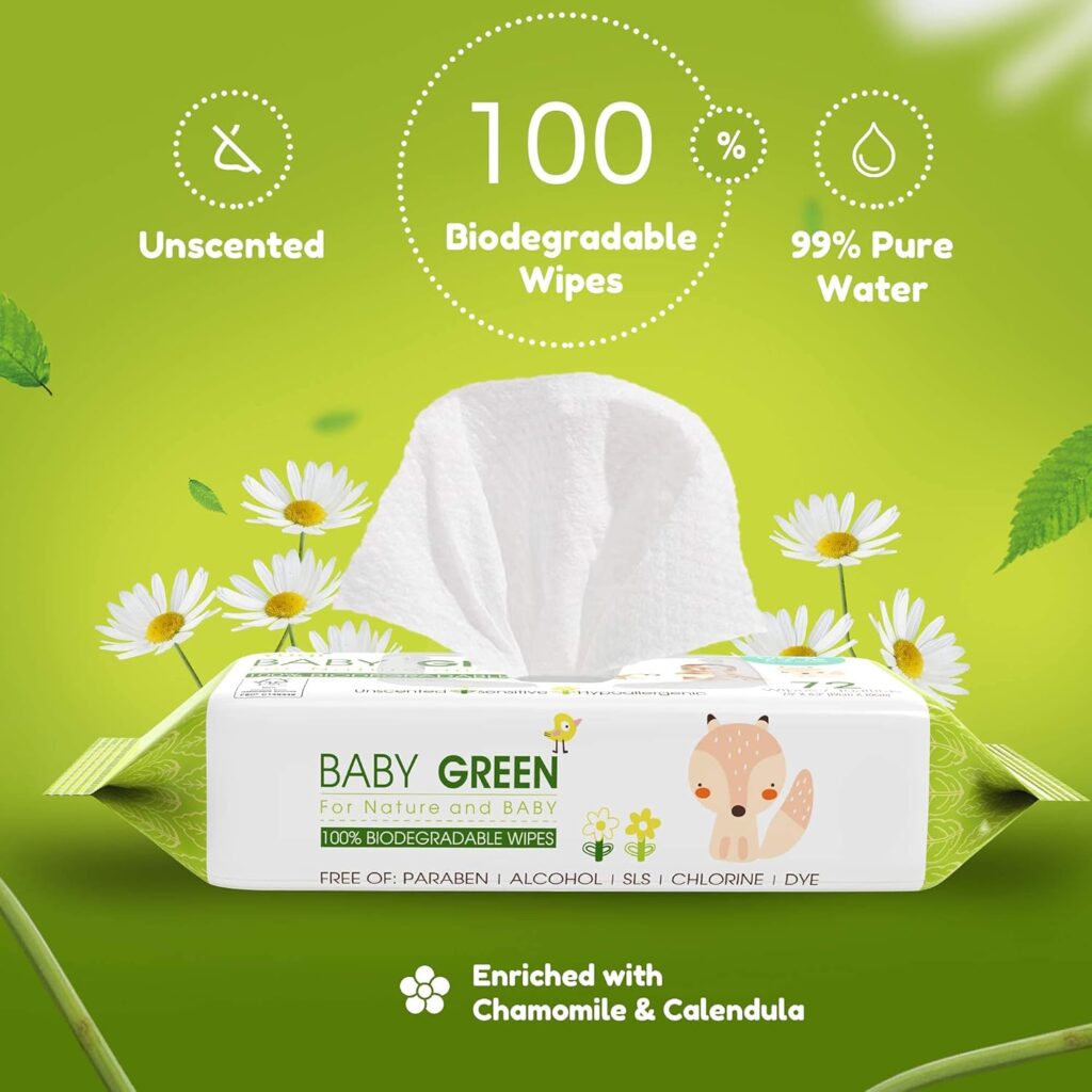 Yogi Green baby wipes product image. 100% Biodegradable.