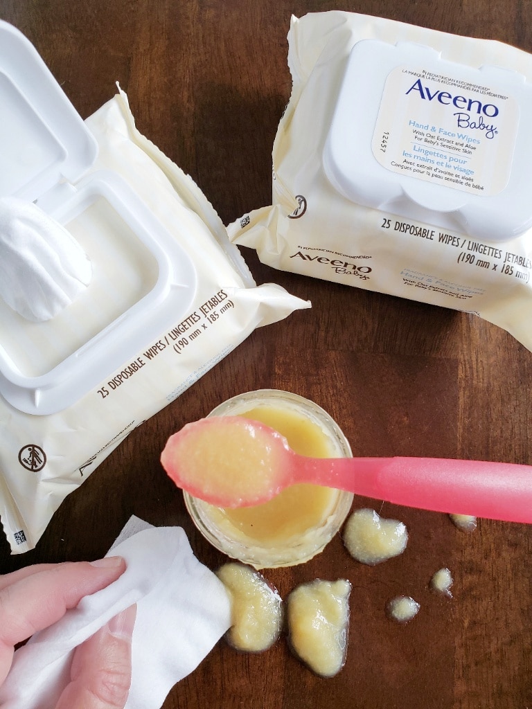 AVEENO Baby Daily Care Wipes in use